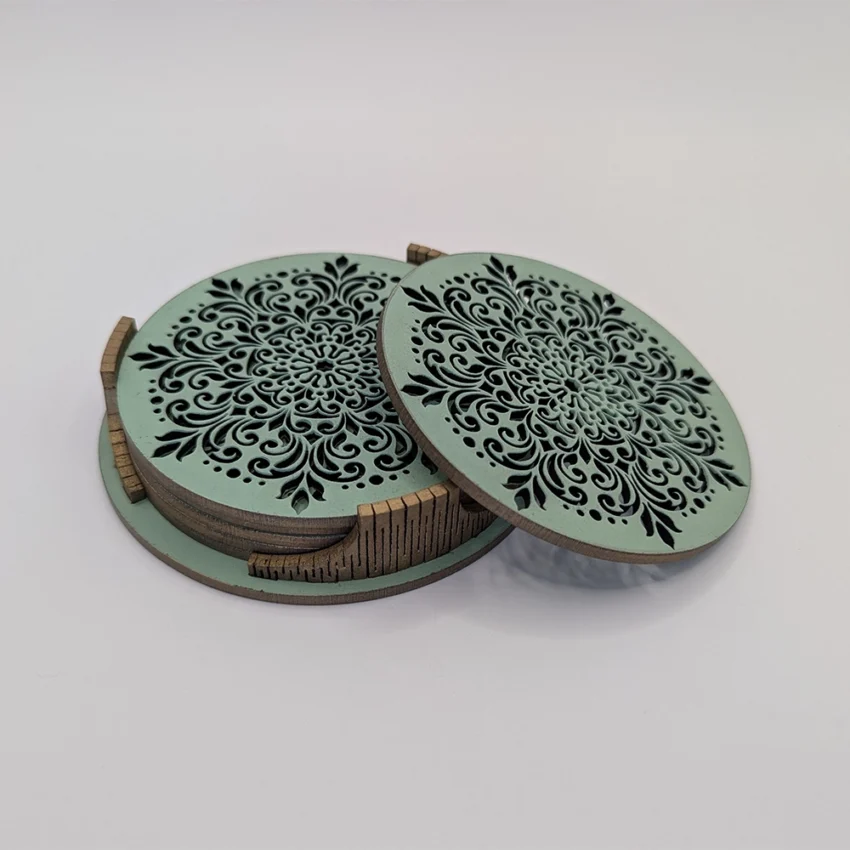 Coasters set - Wheel of Flowers - Cactus green - bronze finish - main