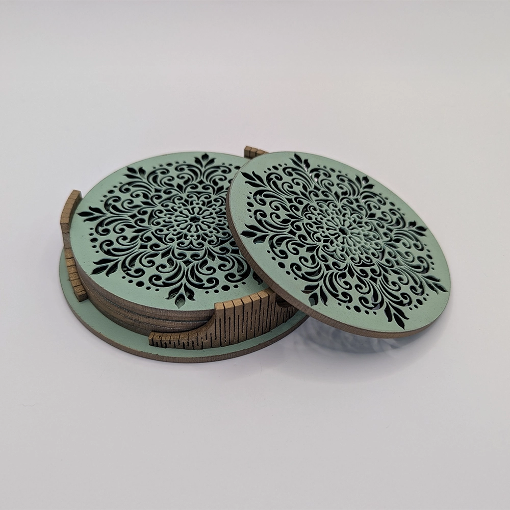Coasters set - Wheel of Flowers - Cactus green - bronze finish - main