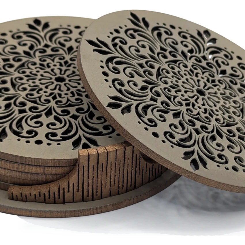 Coasters set - Wheel of Flowers - Chocolate copper finish - close-up