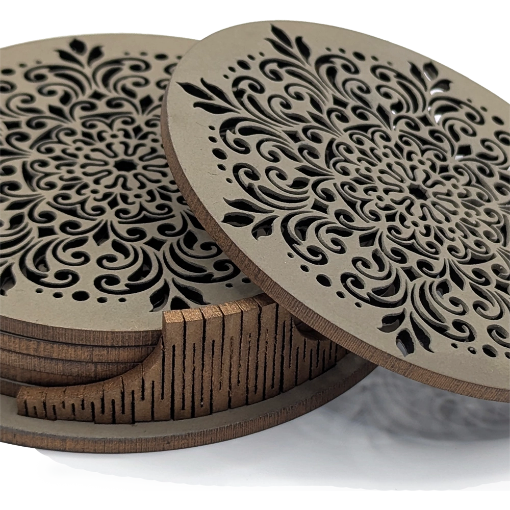 Coasters set - Wheel of Flowers - Chocolate copper finish - close-up