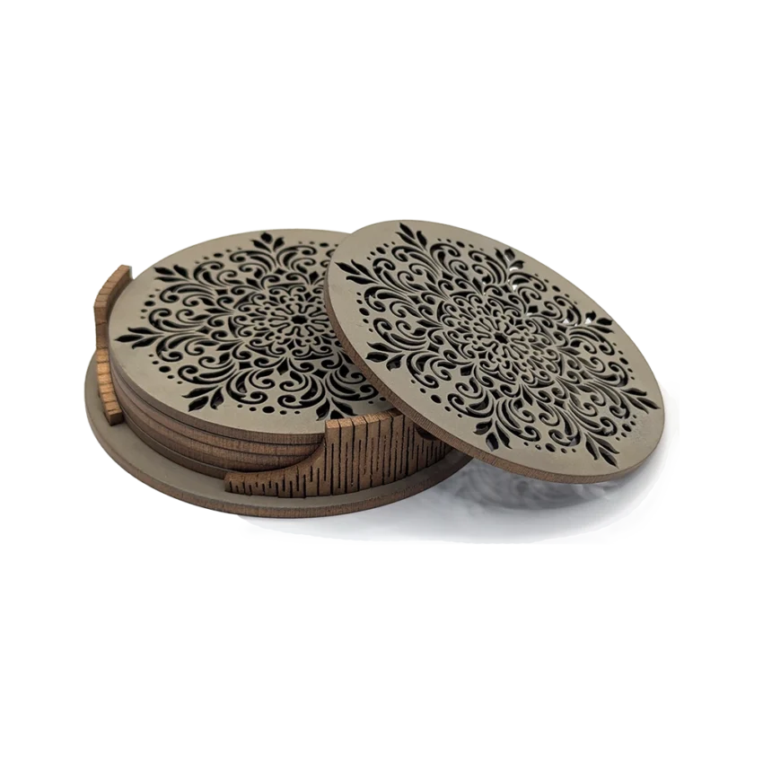 Coasters set - Wheel of Flowers - Chocolate copper finish - main