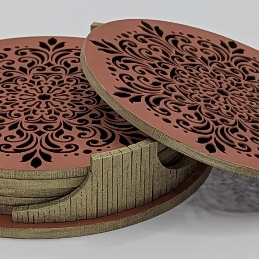 Coasters set - Wheel of Flowers - Terracota Copper finish - close-up
