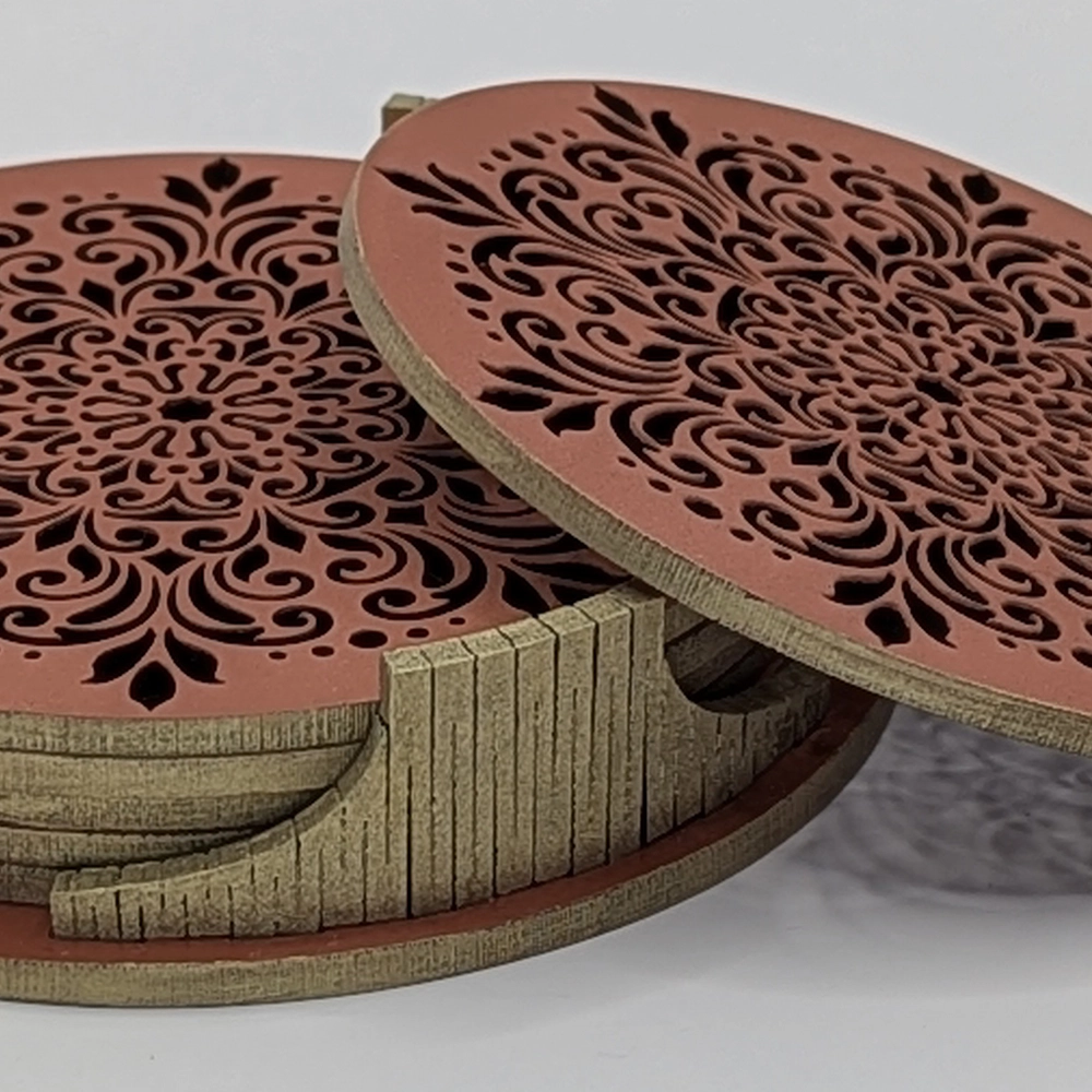 Coasters set - Wheel of Flowers - Terracota Copper finish - close-up