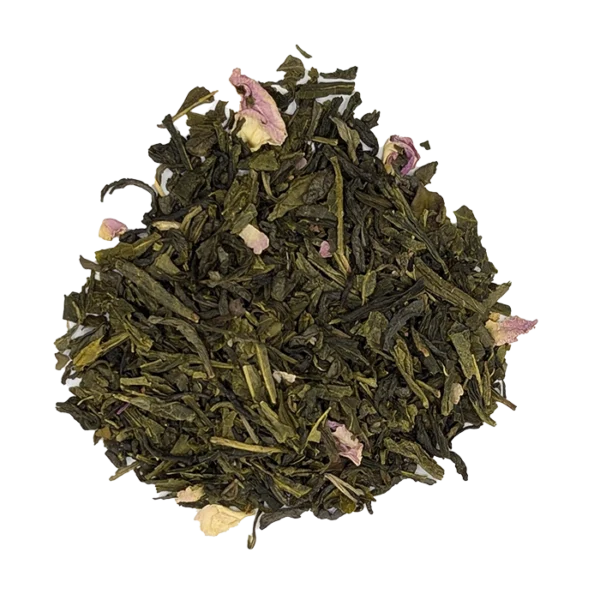 Té verde y blanco ecológico con pétalos de rosa